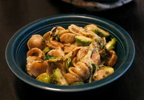 Pesto Pasta with Brussels Sprouts and Apple Chicken Sausage | real food. home made.